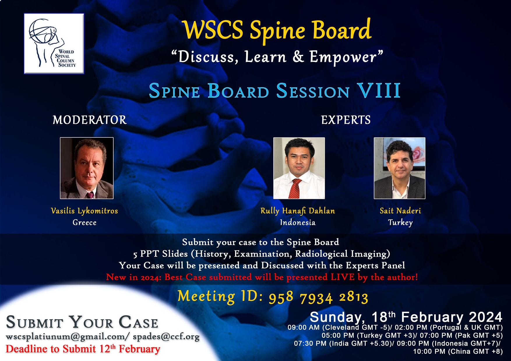 Join and Submit Cases for the WSCS Spine Board: February 18